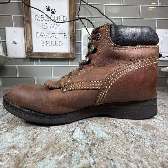 Justin Lace‎ Up Kids Boots 782Y Size 2.5D Brown Leather - Picture 9 of 14